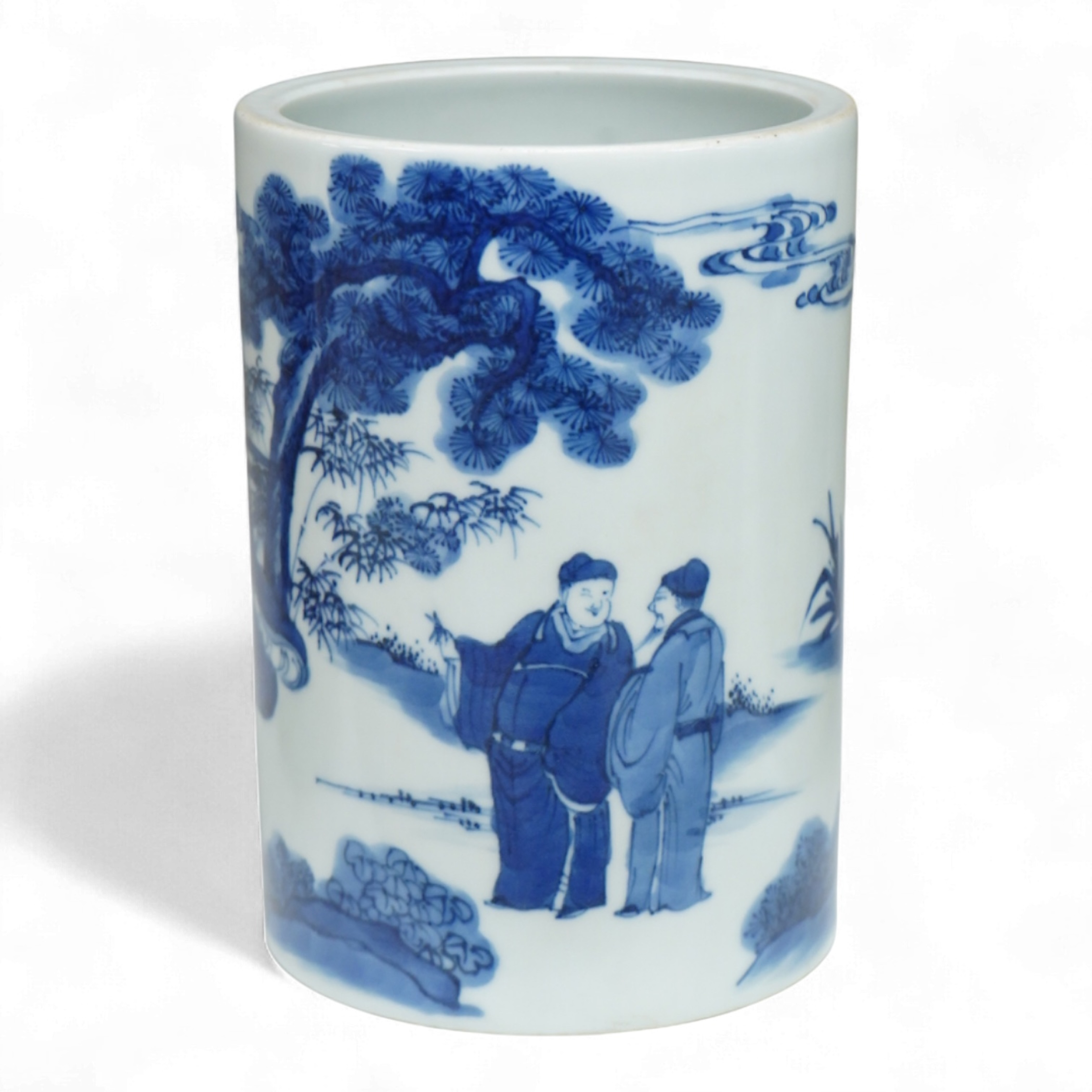 A Chinese blue and white brush pot, 16cm